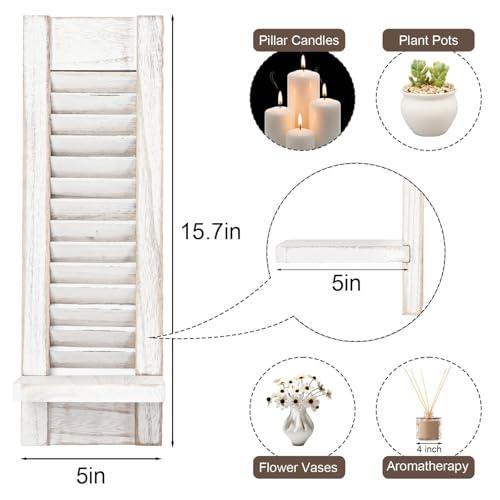 Candle Sconces Set of 2: Farmhouse Wall Candle Holder, Rustic White Wood Wall Sconces Set of Two,Handmade Wooden Art Decor for Living Room, Dining Room, Bathroom, Bedroom, or Entryway, 15.7"x5"