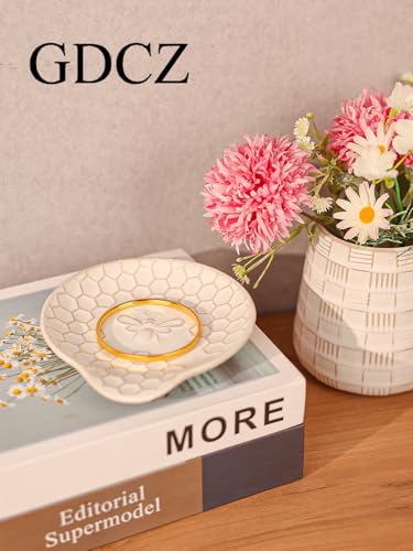 GDCZ Ceramic Jewelry Tray Set of 2, Personalized Trinket Dish with Pattern, Ring Dish, for Rings Earrings Necklaces Bracelet Watch Keys, Perfect for Gifts for Women (White) - color: White