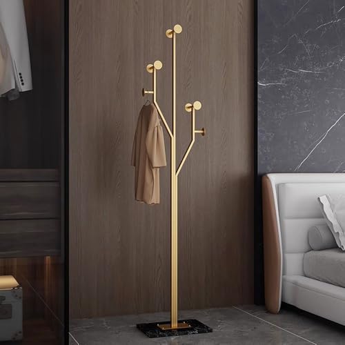 Gold Coat rack,Sturdy coat tree freestanding heavy duty with Marble Base,Metal standing coat rack for Bedroom,Entrance,Modern coat hanger stand for Coats,Hats,Bags(gold) - style: gold-tree hook