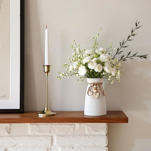 DomeStar White Ceramic Vase, Small Flower Vase for Pampas Grass, Home, Living Room, Dining Table, Farmhouse, Office Decor, Bedroom, Table, Kitchen Shelf, Minimalist Modern Home Decoration - color: White