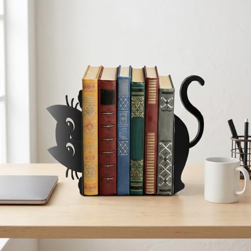 Cute Peeking Cat Bookends for Shelves Set of 2 Styles Metal Bookend Non-Skid Heavy Duty Book Ends Decorative Book Stopper Home Office Desk Bookshelf Decor Gift for Cat Lovers and Reading Enthusiasts - color: Type-3