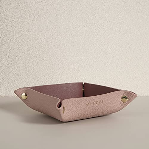 OLETHA Small Foldable Valet Tray - Aesthetic Desk Organizer for Home, Office & Travel - Portable Catch All Bowl for Keys, Jewelry & Essentials - Pink - color: Pink