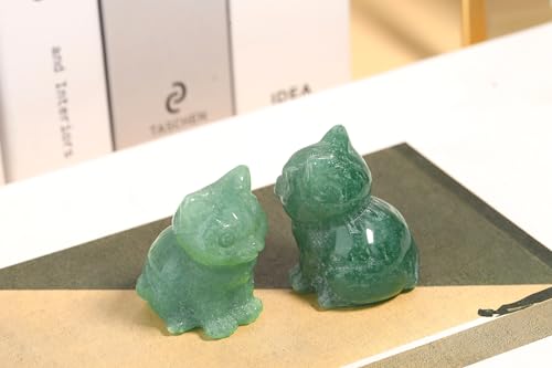 QINJIEJIE Green Aventurine Crystal Cat Figurines Healing Crystals Stone Statue Hand Carved Gemstone Sculpture Home Office Decoration Sitting Cat Gifts for Women Men - color: P-green Aventurine, size: 1.5 inches