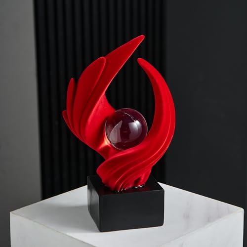 FJS Modern Red Statue Living Room Decor, Abstract Art Table Decor Accents, Resin Sculptures Home Decorations for Table Bookshelf TV Stand Living Room Dining Room Office - color: A-red