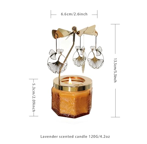 kingnero Lavender Scented Candle Carousel Rotary Candle Holder Spinning Tea Light Birthday Gifts for Women, Mom, Wife, Girlfriend, Sister, Female Friends, (Gold Ginkgo Leaf) - color: Gold Ginkgo Leaf