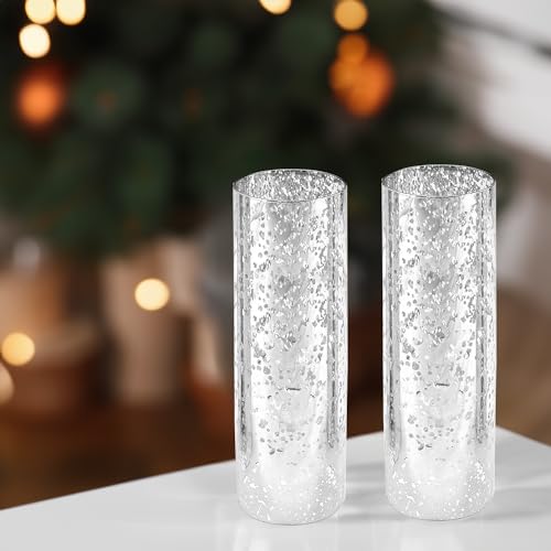 WGVI Hurricane Candle Holder Sleeve, W: 4", Ht: 12", Silver Speckled Glass Cylinder Open Both Ends, Chimney Tube Shade, 1 Piece - size: 4x12"H