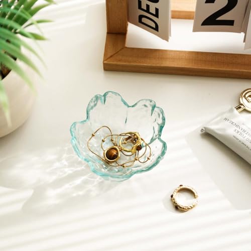 Light Blue Flower Jewelry Ring Dish Tray,Decorative Glass Trinket Dish,Room Decor Aesthetic, Modern Accent Tray for Vanity (Light Blue) - color: Light Blue