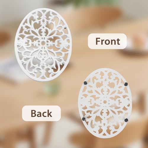 Sumnacon 2 Pcs Oval Cast Iron Trivet - Antique Heat Resistant Metal Trivet for Hot Dish Pot Pan Teapot, Vintage Well Made Hot Plate Pad for Kitchen Dining Countertop Table,White - color: White, size: 9.6 x 7.2 Inch