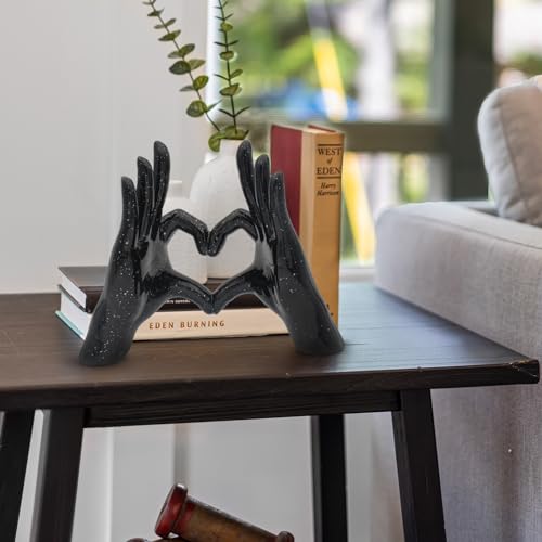 Accessoryway Black Heart Hands Decor Sculpture,Small Love Finger Gesture Decorative Sculpture for Wedding Dresser Shelves Desktop Knick Knacks Home Decor & Ring-Holder Display Stand - color: Black