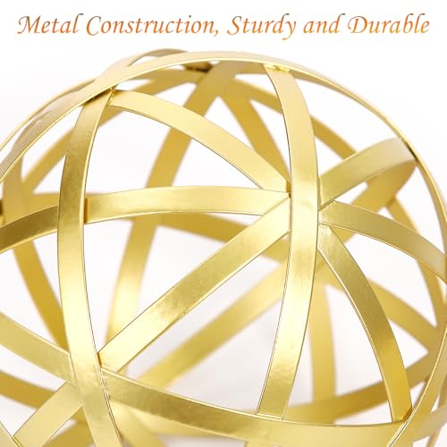 Gold Decorative Sphere, Metal Coffee Table Decor Sculpture, Modern Home Decor Accent for Tabletop, Centerpiece, Shelf Display- Elegant Metal Sphere Decor with Luxury Golden Finish - color: Gold-line-design