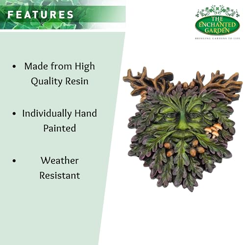 Green Man Wall Plaque – Celtic Tree Spirit Resin Sculpture for Home or Garden Décor – Forest Face Wall Art, Pagan Wiccan Celtic Decor, Outdoor Garden Hanging Ornament, Hand-Painted Resin Greenman