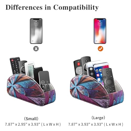 YAPISHI Remote Control Holder, 5 Compartments TV Remote Holder Caddy for Table, Nightstand Organizer for Remotes/Media Controllers/Office Supply, Bedside Decorations for Living Room， PU Leather - color: Fractal Flower, size: Large