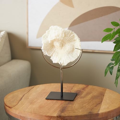 Deco 79 Polystone Coral Decorative Sculpture Textured Home Decor Statue with Bronze Stand, Accent Figurine 7" x 5" x 12", Light Blue - color: Light Blue, size: 7" x 5" x 12"