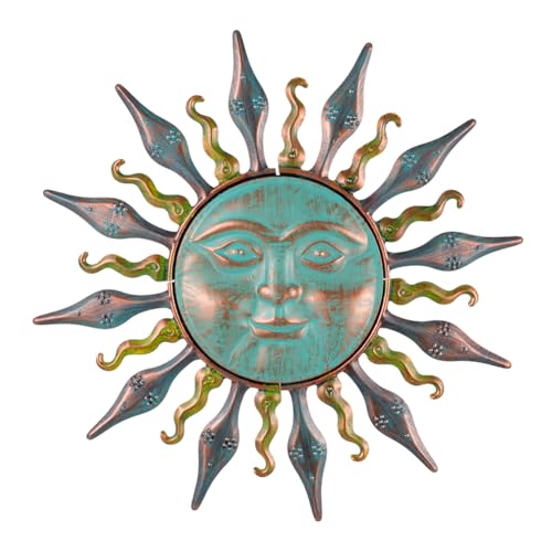 HOBYLUBY Metal Wall Art Decor, 25'' Large Wall Art Hanging Decor & Wall Sculpture, Sun Wall Decor for Patio, Fence, Garden, Home Decor(Cyan) - color: Cyan
