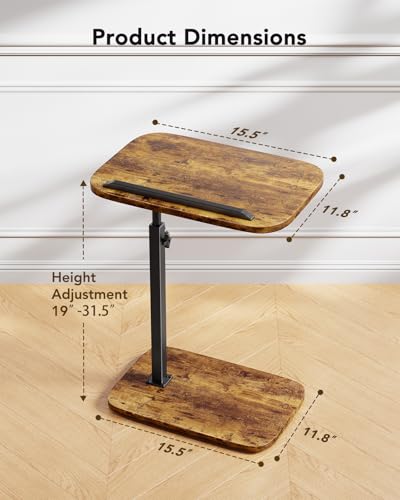 HUANUO Adjustable TV Tray, Height Adjustment TV Trays with 360° Swivel and 90° Tilt, Sturdy & Multi-Functional Sofa Table with Anti-Slip Bar, Side Table for Couch, Bedside, Dining, Living Room - color: Vintage Rustic Brown