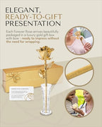 Forever Rose The 24K Gold Dipped Rose, Custom Laser Engraved Gold Flower in an Elegant Glass Vase & Gift Ready Box, Handcrafted Luxury Anniversary, Birthday, Wedding or Valentine’s Keepsake - color: Gold