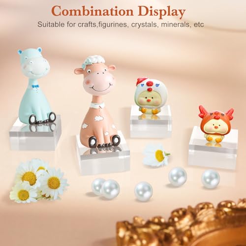 SAMYUCHO Acrylic Base 4 Pieces Acrylic Blocks for Display 2 X 2 X 1 Inch Square Riser Display Stands Trophy Base Pedestal Stands Clear Cube for Trophy Jewelry Props Food Party Crafts