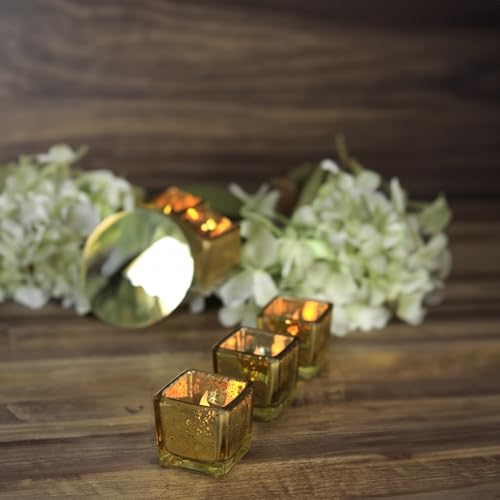WGV 2 Inch Gold Speckle Square Cube Glass Votive Candle Holder, Small Tiny Mercury Tea Light 2x2”, 1 Pc - color: Gold-square-2"