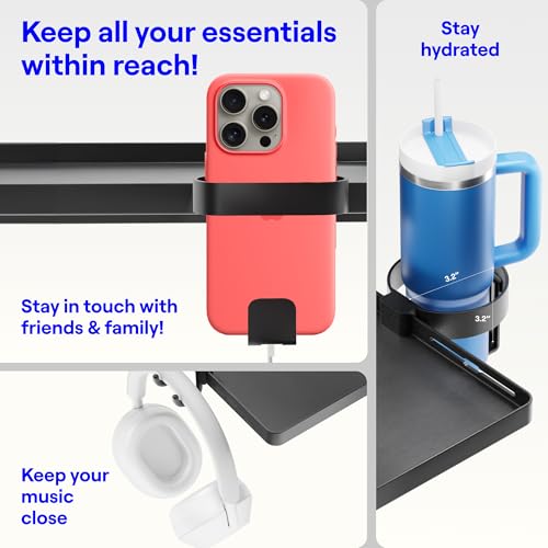 BedShelfie Bedside Shelf for Dorm Room Bunk Bed & Top Bunk, College Dorm Room Essentials, Bedside Caddy, Clip on Floating Tray, Bed Side Table Storage, Loft Nightstand Decor, Black - color: Black, size: DormEssential (15.1 x 10.5 inches)