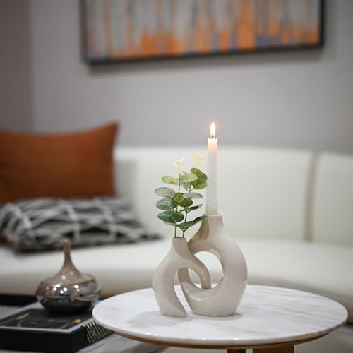 Ceramic Candle Holder Set of 2 Modern Taper Candlestick Holder for Dining Table, Living Room Coffee Table Centerpiece Wedding Home Decor