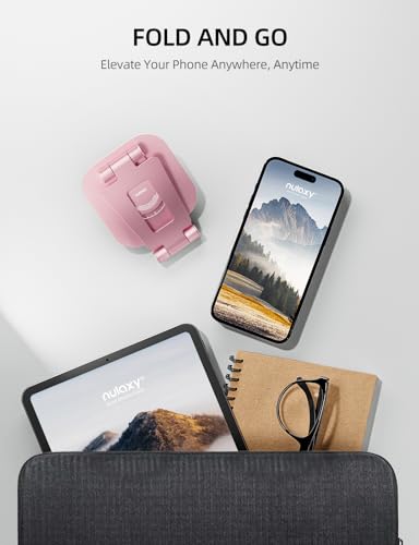 Nulaxy Rotatable Cell Phone Stand, Fully Adjustable Foldable Desktop Phone Holder Cradle Dock, Thick Case Friendly, Compatible with All Phones, Nintendo Switch, Rose Gold - color: B-Rose Gold