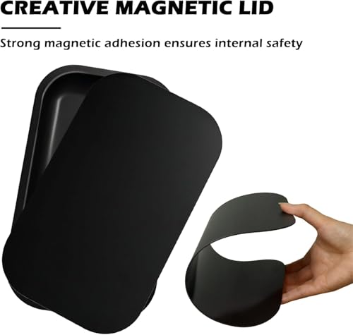 Metal Tray with PVC Soft Magnetic Lid Black Tray with Lid Cover Large Cute Decorative Tray for Home Decor, Coffee Table, Tea, Snacks, Gifts - 11" x 7" (Shine Black) - color: Shine Black