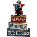 CroBlissful 4 Pcs Memorial Day Decorations 4th of July Patriotic Tabletop Decoration Red White Blue Table Centerpieces Alway Remember Our Heroes Sign for Tiered Tray Home Shelf 250th Anniversary - style: 4th of July