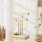 bussdis 3 Tier Bracelet Holder Display - Beige Leather Bracelet Holder, Detachable T Bar Jewelry Holder Organizer for Bracelet, Necklace, Earrings, Rings, Watches, Bangle - color: Beige