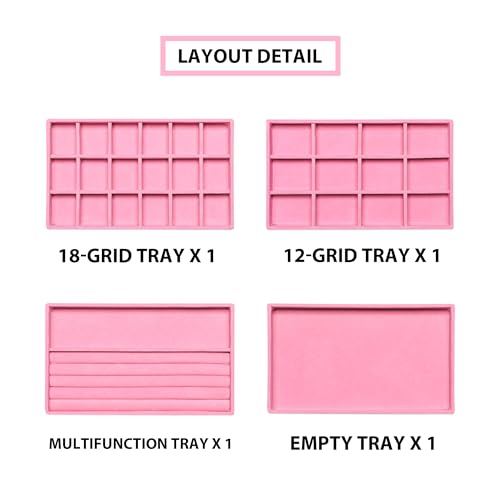 Frebeauty Jewelry Organizer Tray,Stackable Velvet Jewelry Trays,Drawer Inserts Earring Organizer For Women Jewelry Storage Display Case for Rings Stud Necklaces,Set of 4(Pink) - color: Pink, size: Set 4