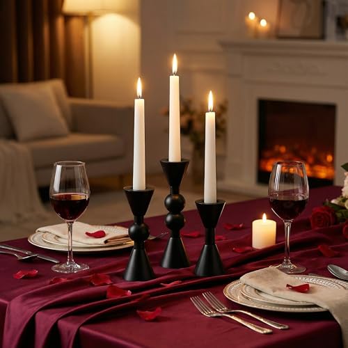 Saoweisi BlackCandlestick Holders, Set of 3 Brass Taper Candle HoldersBrass Taper Candle Holders, Decorative Candle Holder, Suitable for Weddings, Holidays, and Table Decorations, Party - color: Black