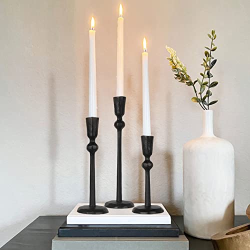 Iron Taper Candle Holder - Set of 3 Decorative Candle Stand, Candlestick Holder for Wedding, Dinning, Party - color: Black
