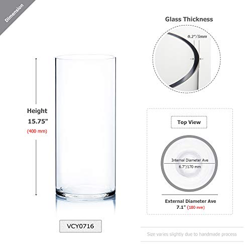 WGV Cylinder Vase, Width 7", Height 16", Clear Wide Large Diameter Flower Glassware, Floral Container, Planter Terrarium for Wedding Party Event, Home Accent Decor, 1 Piece - size: 7"x16"H
