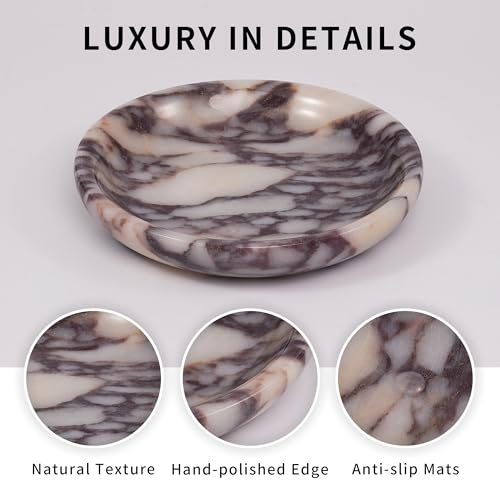 Trinket Marble Jewelry Tray - Stone Ring Key Purse Holder Dish, Small Cute Round Plate Decorative Bowl for Nightstand Entryway Coffee Table Decor (5.5 inch) - color: Circle-Calacatta Viola