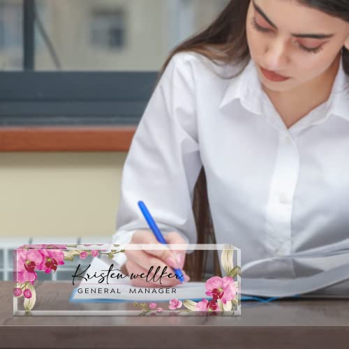 Custom Desk Name Plate Personalized, Acrylic Name Plate for Desk, Office Desk Decor for Women and Men, Employee Appreciation Gifts Office Gifts for Boss, Manager, Teacher, Nurse (Butterfly Orchid) - color: Butterfly Orchid