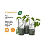 Fiskars Plant Propagation Set, Glass Vases with Metal Stands for Rooting Cuttings, Hydroponic System for Growing Plants in Water & Decorative Display for Indoor Garden Decor, 3 Pack, Clear
