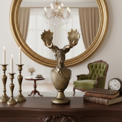 Vintage Animal Statue Sculpture,Gold Resin Moose Bust Figurine with Glasses & Suit, Deer Retro Office Desk Decor for Home Living Room, Creative Gift for Animal Lovers - color: Deer Bust