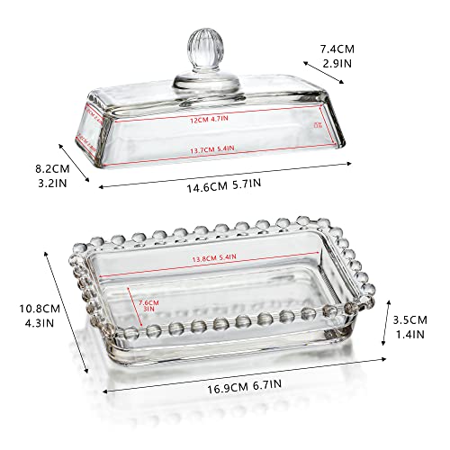 6.5'' Clear Glass Butter Dish with Handled Lid,Classic 2-Piece Design Butter Keeper For Countertop,Dishwasher Safe - size: 6.5 inches