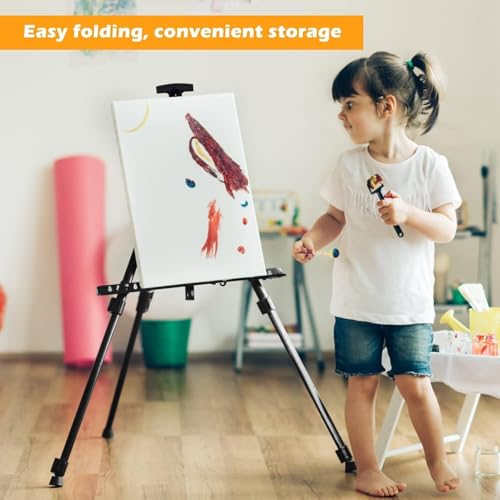 RRFTOK Easel Stand for Sign and Painting - Metal Tripod Adjustable Art Easels for Display Canvases Height from 17 to 66 Inch - Carry Bag for Table-Top/Floor Drawing and Displaying with Black - style: 66S Black 1-pack
