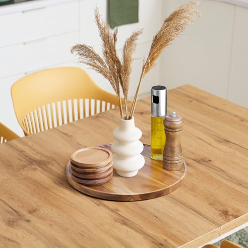 12 Inch Acacia Wood Round Tray, Wooden Decorative Serving Coffee Table Tray Centerpiece Candle Holder for Farmhouse Kitchen Dining Room Home Decor Coffee Table Decor and Accessories - color: Acacia, size: 12"