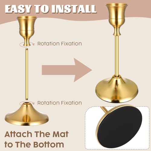 24PCS Brass Gold Taper Candle Holders Set, Vintage Metal Candlestick Holders Plus Candle Snuffer for Table Centerpiece,Wedding Reception,Festive Christmas Mantel Decoration - color: Gold - 8 Sets (24 Pcs) Plus Candle Snuffer