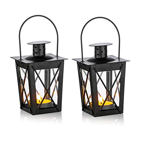 2 Pcs Tealight Lanterns Hanging Candle Holder, Metal Mini Decorative Led Tea Light Candleholder Decoration for Birthday Parties Wedding Centerpiece Relaxing Spa Setting (Black, 2 Pcs) - size: 2 Pcs