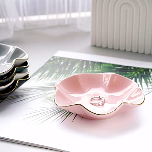 HANKOR 4.7 inch Small Ring Dish, Ceramic Jewelry Holder Tray, Pink Catch All Trinket Bowl for Keys Rings Earrings - color: Pink