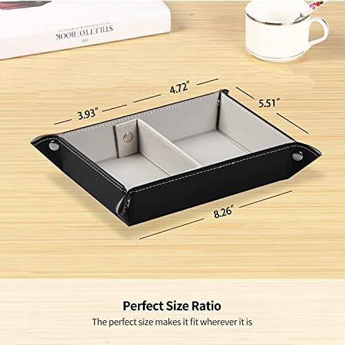 YAPISHI Key Dish Bowl for Men, Entryway Catchall Holder Bedside Table Valet Tray for Pocket Stuff, PU Leather Nightstand Organizer for Dice/Coins/Wallet/Watch/Rings/Sunglasses, Dresser/Coffee Table - color: X-gray
