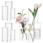 Fixwal 12pcs Clear Glass Cylinder Flower Vases, 4, 6, 8, 10 Inch Tall Cylinder Vases for Centerpieces, Glass Flower Vase Floating Candle Holder Vase for Table Shelf, Party, Wedding, Home Decor - size: 12pcs