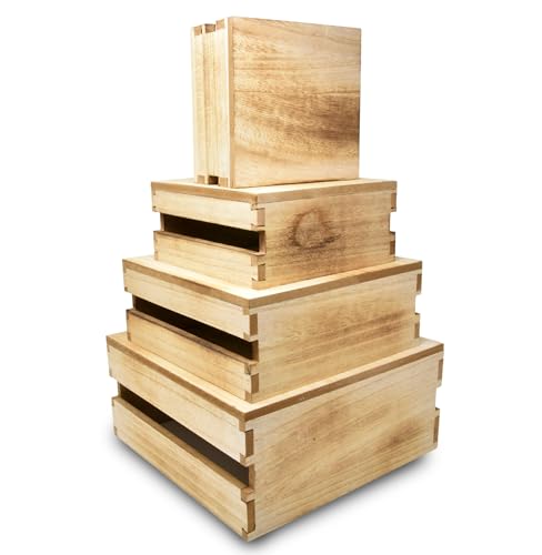 Gift Boutique 4 Pcs Wooden Buffet Risers, Rustic Wood Cake & Dessert Display Stands, Square Food Risers for Buffet Table, Appetizers & Cupcakes, Wedding, Party & Event Décor (4 Sizes)