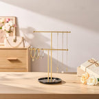 Gold Jewelry Holder Stand with Ceramic Tray: Small Hanging Necklace Organizer Tree for Earrings, Bracelets, Rings – Jewelry Display Hanger for Women & Girls, Black - color: black tray gold bar