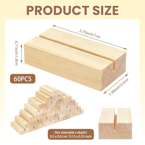 60Pcs 2.75x1.38 Inches Wood Table Number Stands Wood Place Card Holders Picture Holder Acrylic Sign Holdersr for Ceremony Birthday Party Home Decoration ﻿ - size: 2.75" 60pcs