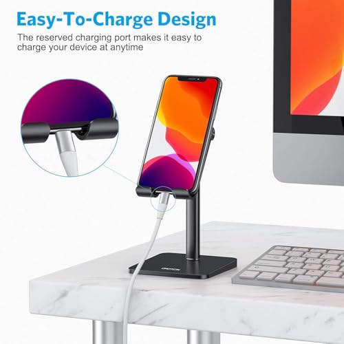 OMOTON Cell Phone Stand, Adjustable Angle Height Desk Phone Dock Holder for iPhone Air /17/17 Pro/XS Max/XR, Samsung Galaxy S20 / S10 / S9 / S8 and Other Phones (3.5-7.0-Inch), Black - color: Black