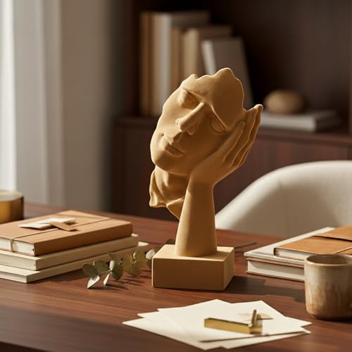 Velvet Flocked Thinker Sculpture for Bookshelf Decor, Hear No Evil Flocked Emotional Art Figurine Modern Abstract Art Statue Spring Decor for Home, Office, Desk Decor (Brown) - color: Nohear-brown