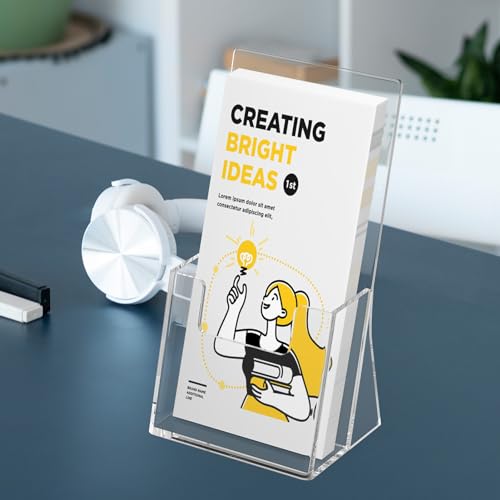MaxGear Acrylic Brochure Holder 4 Inch, Clear Plastic Countertop Literature Holders, Trifold Flyer Display Stand for Pamphlets, Booklets, Magazines, Menus, Multi Purpose Organizer for Office, 12 Pack - size: 4''x9'', style: 12 Pack